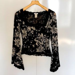 CACHE Womens Black and White Lace Top Size Large